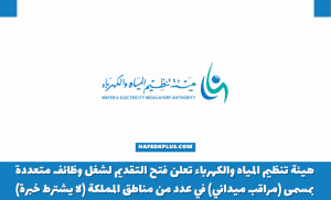 هيئة تنظيم المياه والكهرباء تعلن وظائف مراقبين ميدانيين في العديد من المناطق